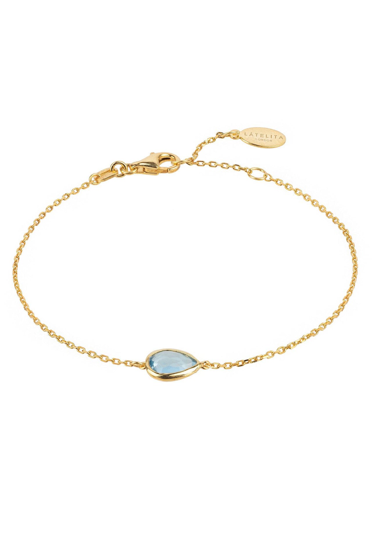 LATELITA - Pisa Mini Teardrop Bracelet Gold Blue Topaz -