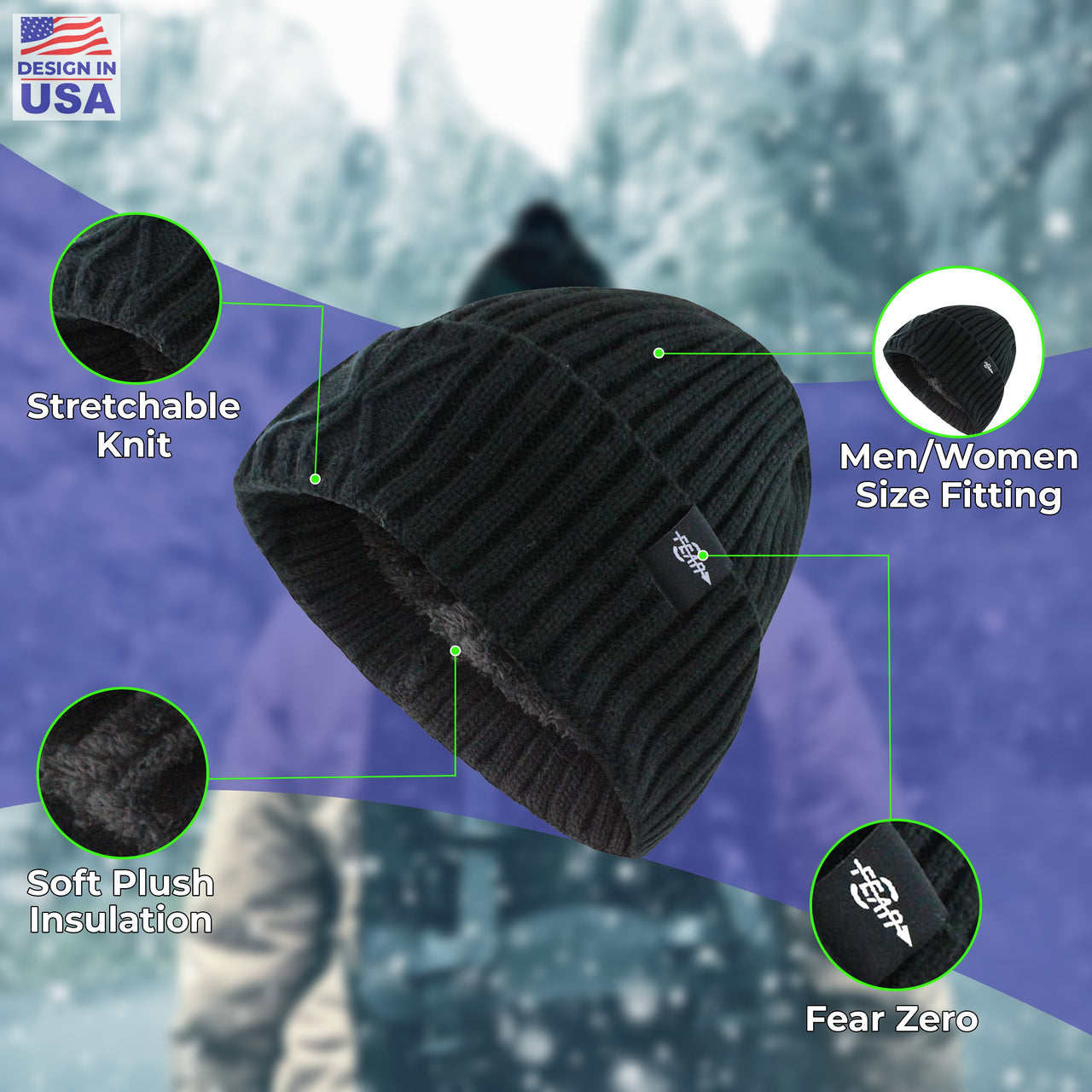 Fear0 NJ Plush Insulated Watchcap Fold Ribbed Tactical Field Beanie Hat - 2 COLORS