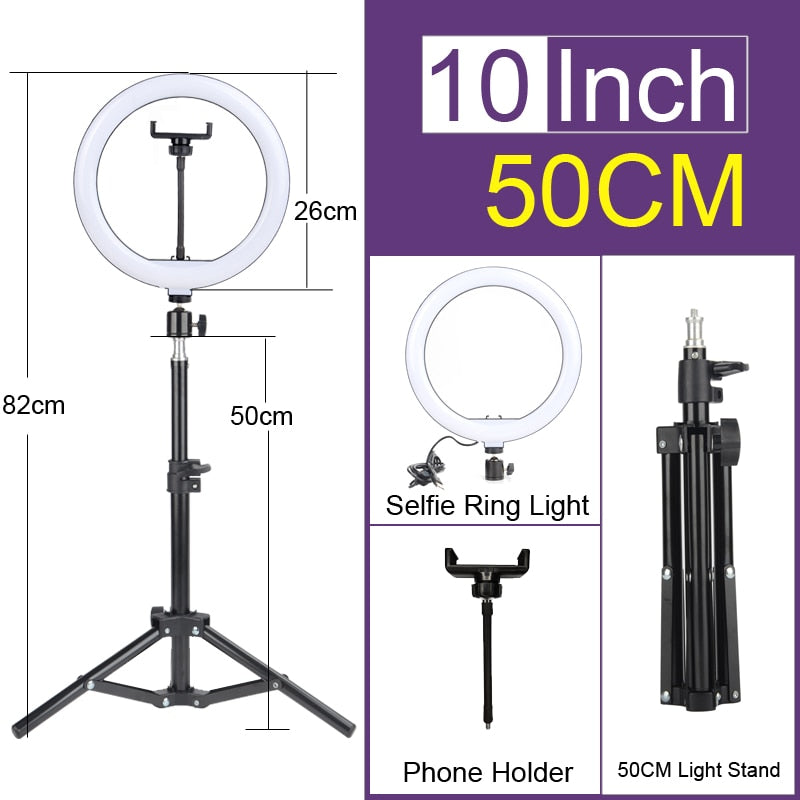 Ringlight for Makeup - Ring Light - LED Selfie Stand - Tripod - Dimmable - YouTube Lamp Photo Video Camera Phone stand - [23 DAY DELIVERY] -  14 SIZES -