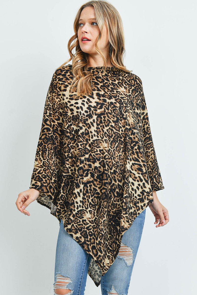 Riah Fashion - All Year Round Leopard Poncho - 3 COLORS -