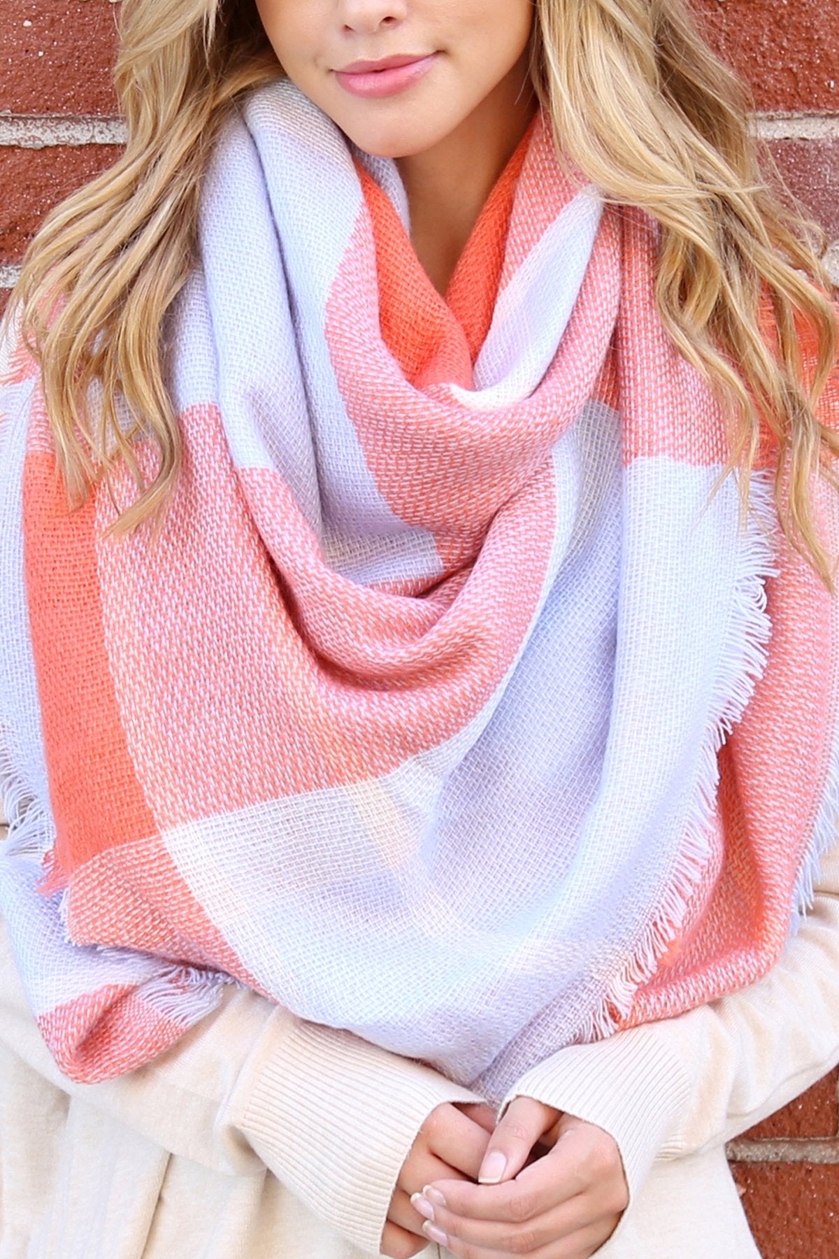 Riah Fashion - Colorblock Fringed Blanket Scarf -