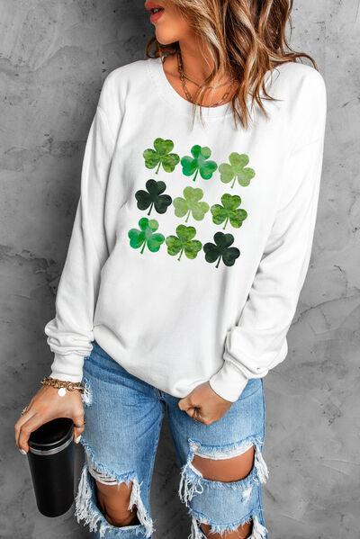 Lucky Clover Round Neck Dropped Shoulder Sweatshirt - T - 1 COLOR -