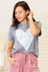 Thumbnail for Simply Love Heart Graphic Cuffed Short Sleeve T-Shirt - SIZES S THRU 2XL - T - 1 COLOR -