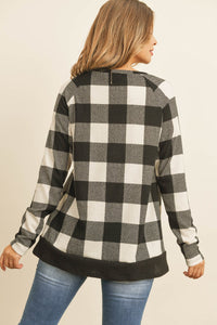 Thumbnail for Riah Fashion - Checker Plaid V-Neck Long Sleeve Top - 2 COLORS -