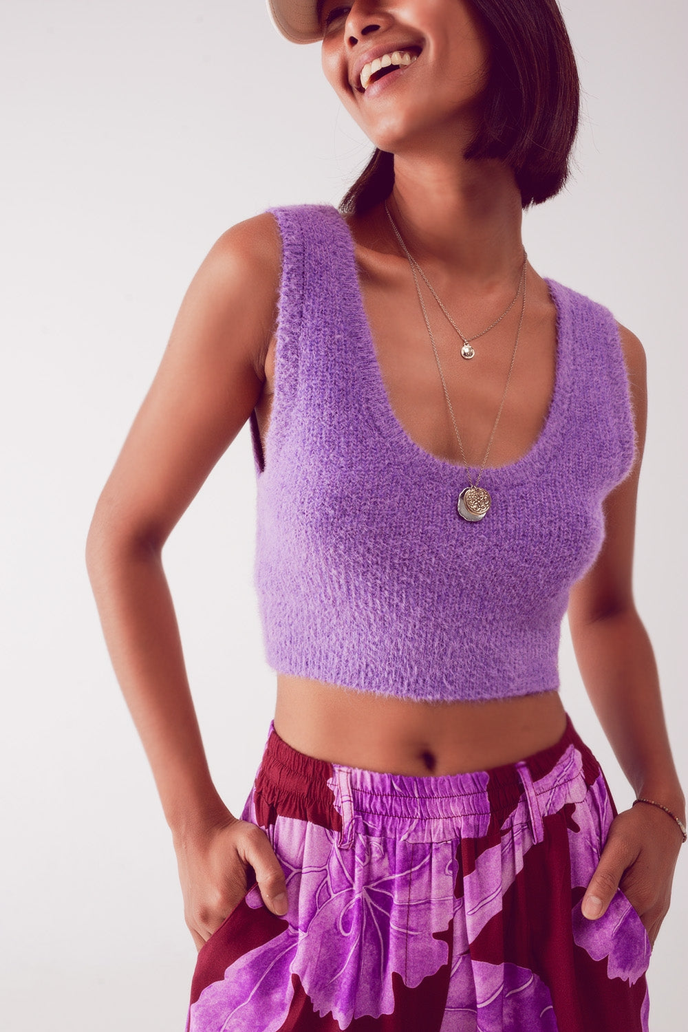 Q2 - Knitted Crop Top in Purple - 1 COLOR -