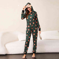 Thumbnail for WOMEN Printed Hooded Long Sleeve Jumpsuit - T -