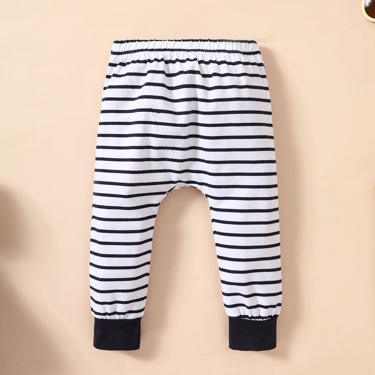 Baby Elephant Graphic Top and Striped Pants Set with Beanie - 3 PCS - T - 1 COLOR -