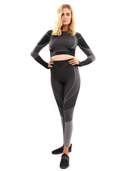 Thumbnail for Savoy - Escolta Seamless Legging & Sports Top Set - Black & Charcoal Grey - 2 PCS. - 1 COLOR -