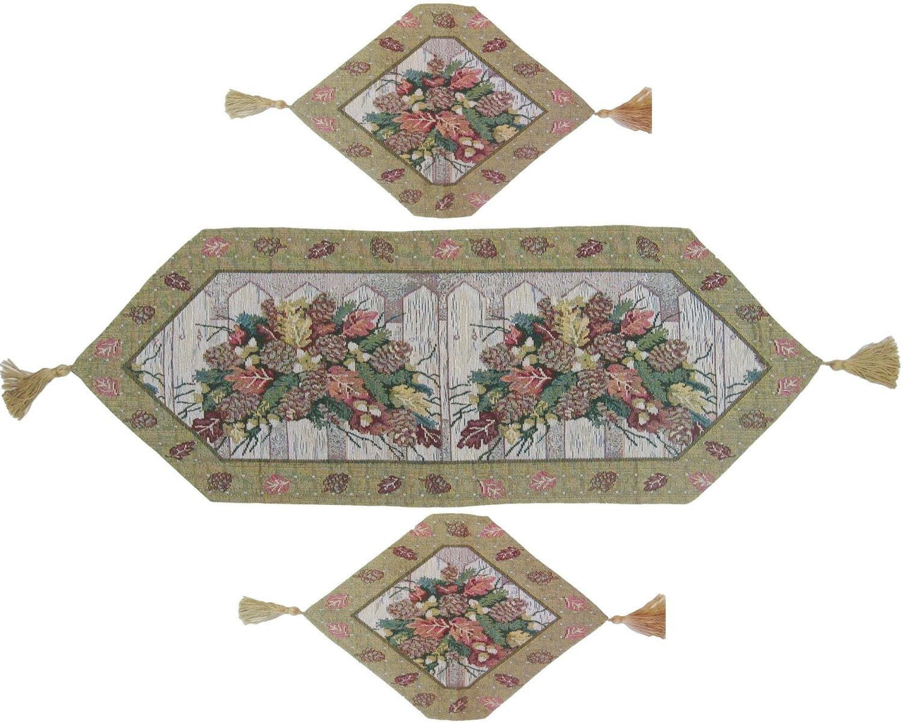 Rackandrefurbished - Merry Christmas Fiesta Floral Beige Tan Hand-Crafted Woven Tapestry Desk Dining Table Runners - 5 SIZES/LENGTHS -