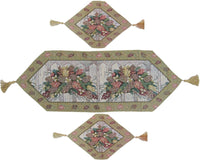 Thumbnail for Rackandrefurbished - Merry Christmas Fiesta Floral Beige Tan Hand-Crafted Woven Tapestry Desk Dining Table Runners - 5 SIZES/LENGTHS -