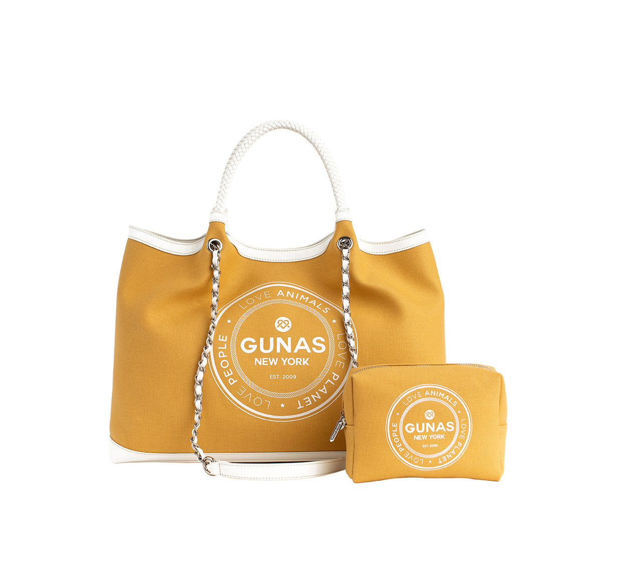 GUNAS NEW YORK - RUTH - Yellow Vegan Canvas Tote  / comes with make-up bag & dust pouch - 1 COLOR -