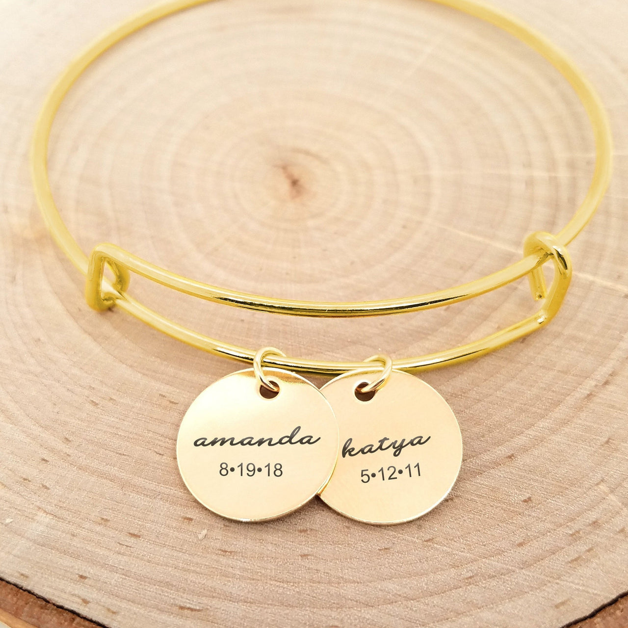 Personalized Silver Bangle - Kids Name & Date Bracelet -