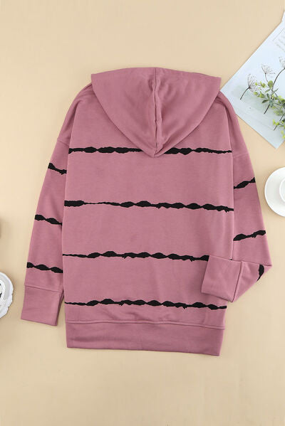 Drawstring Striped Dropped Shoulder Hoodie - T - 2 COLORS -