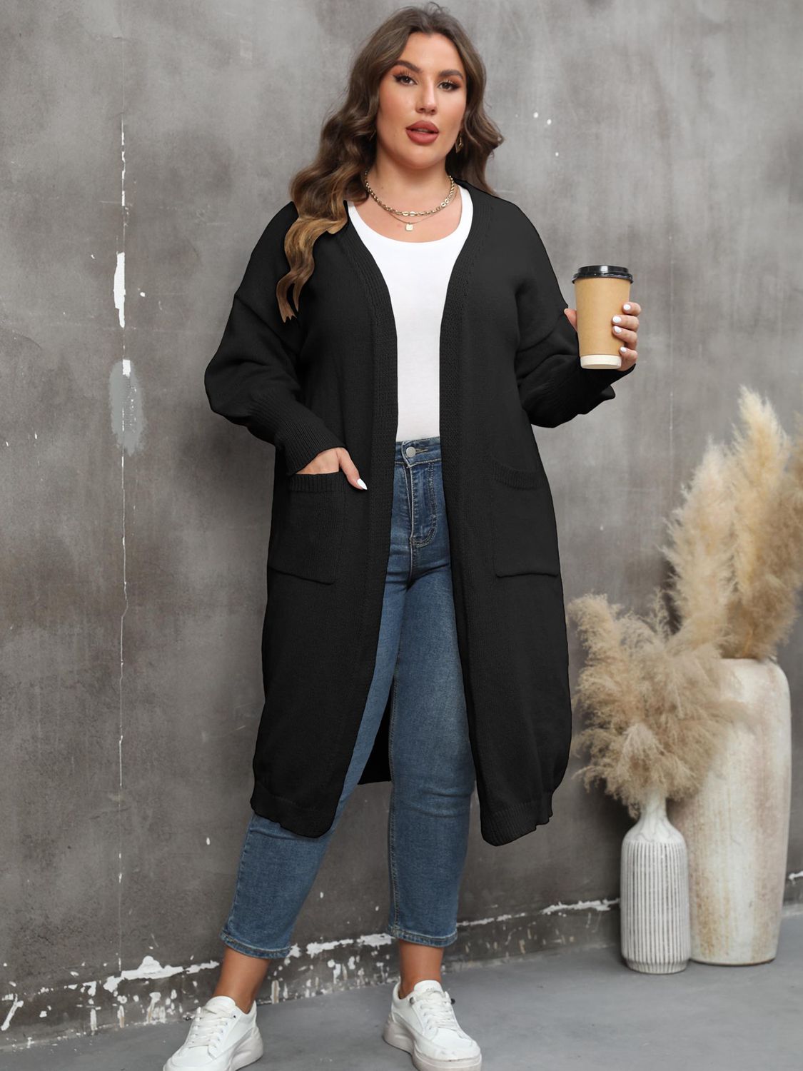 Plus Size Only Long Sleeve Pocketed Cardigan - T - 9 COLORS -