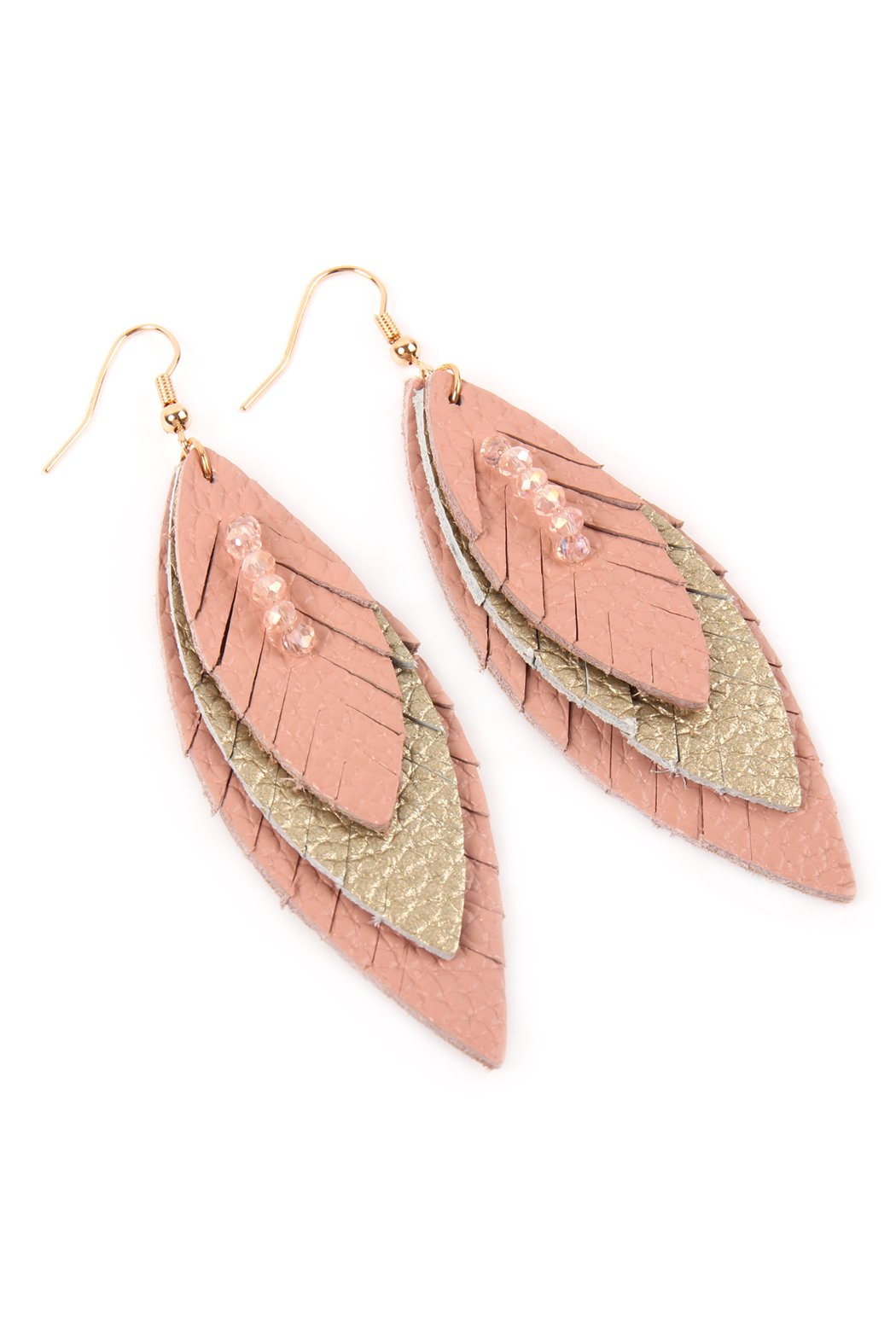 Three Layer Fringe Leather Marquise Earrings - 14 COLORS -