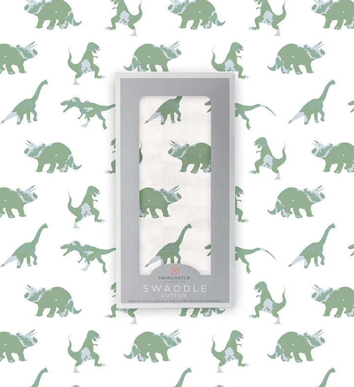 Newcastle - Granite Green Dinosaurs Cotton Swaddle -