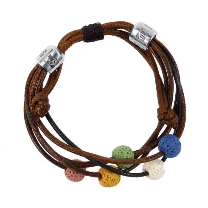 Brown Lava Stone Charm Bracelet Adjustable -