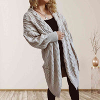 Thumbnail for Cable-Knit Open Front Dropped Shoulder Cardigan - T - 6 COLORS -