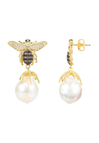 Thumbnail for LATELITA - Baroque Pearl Honey Bee Drop Earrings Gold -