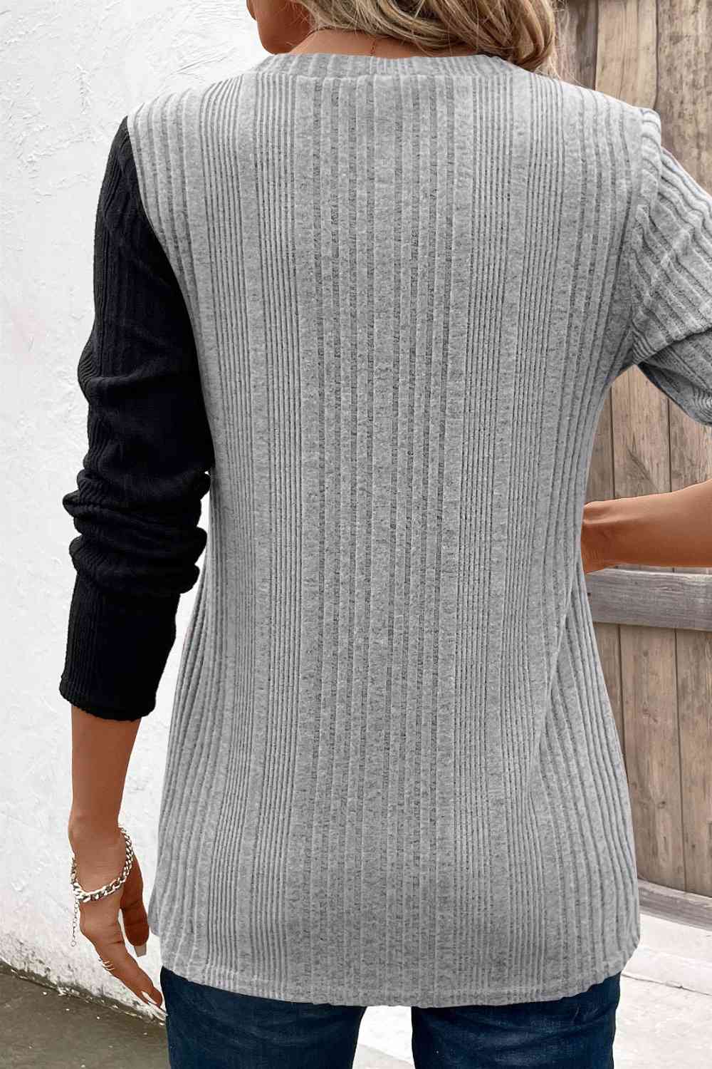 Contrast Long Sleeve Knit Top - T - 6 COLORS -