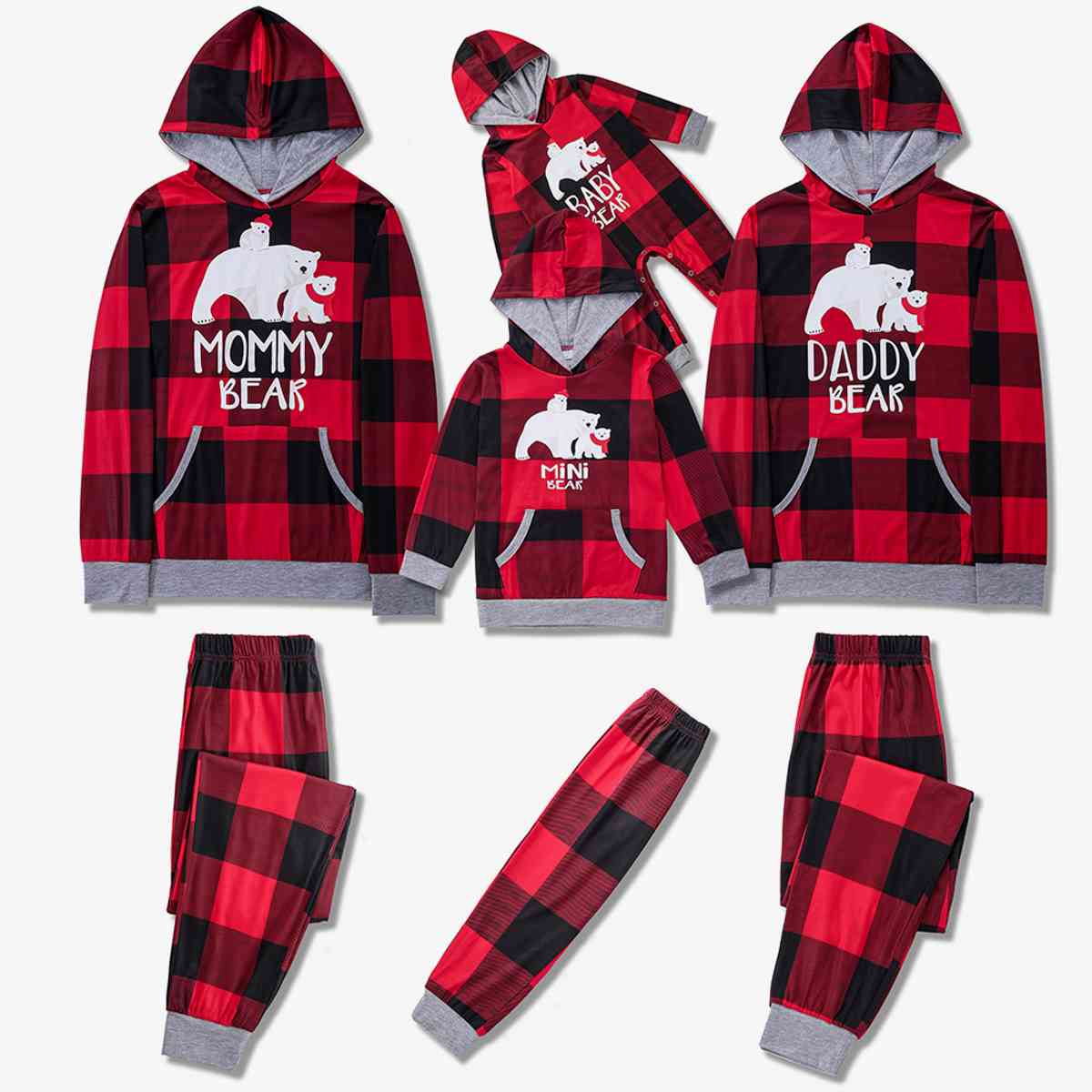 KIDS MINI BEAR Graphic Hoodie and Plaid Pants Set - 2 PCS. - T -