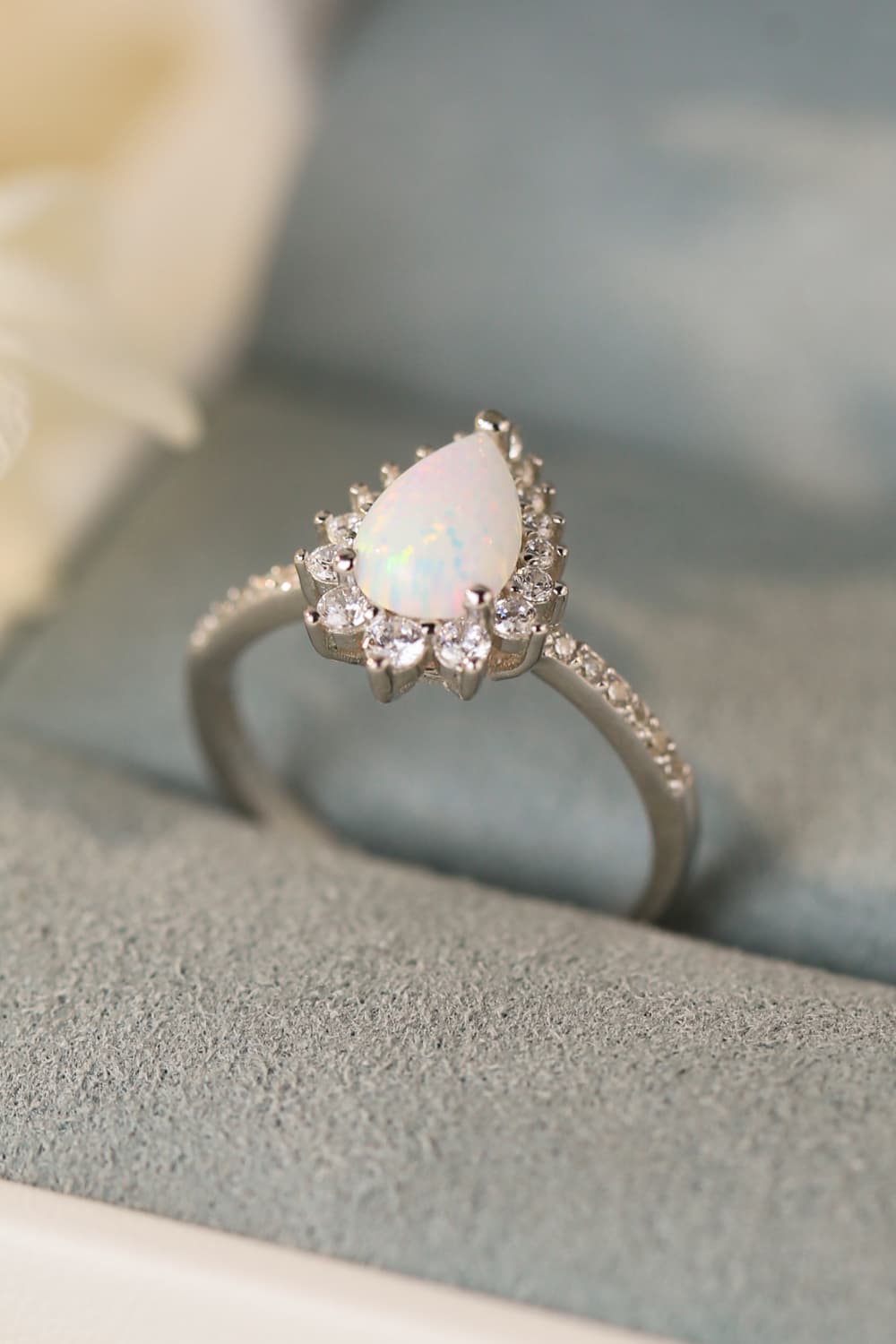 Platinum-Plated Opal Pear Shape Ring - T - SIZES 5 THRU 10 - 1 COLOR -