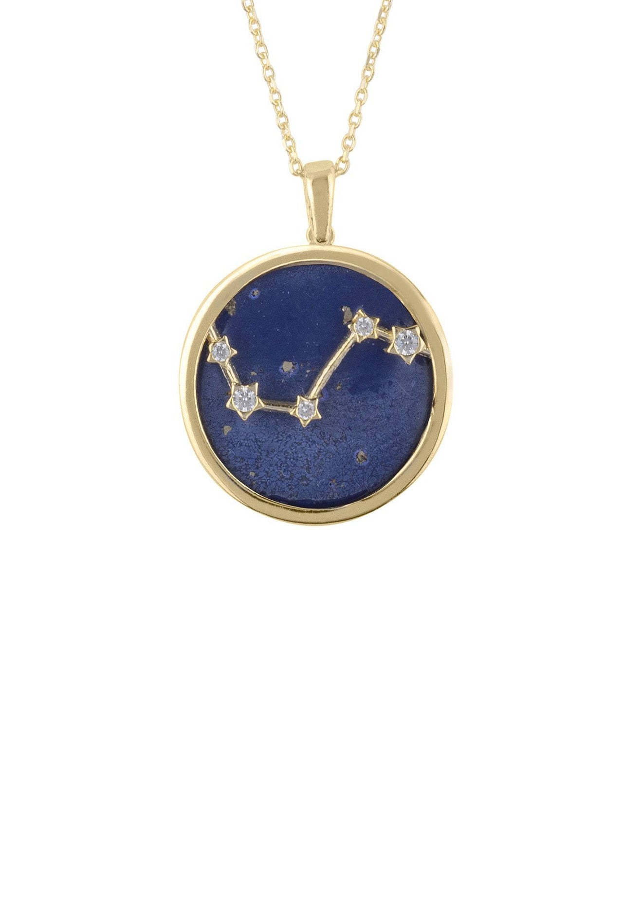 Zodiac Lapis Lazuli Gemstone Star Constellation Pendant Necklace Gold Aries -