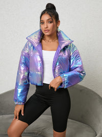 Thumbnail for Gradient Zip-Up Collared Puffer Jacket - T - 1 MULTICOLOR -