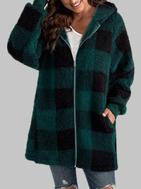 Thumbnail for Plaid Zip-Up Hooded Jacket with Pockets - T - 7 COLORS -