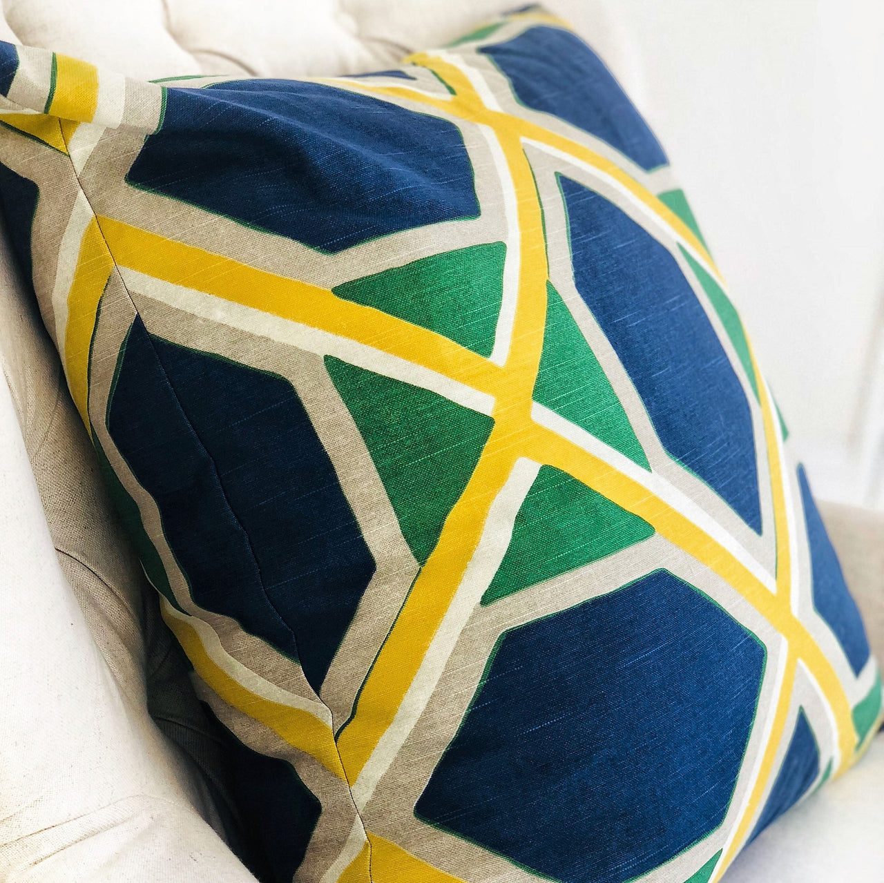 Obliquity Blue, Yellow and Green Luxury Throw Pillow - 10 SIZES -