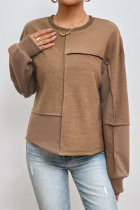 Thumbnail for Exposed Seam Round Neck Long Sleeve Sweatshirt - T - 1 COLOR -