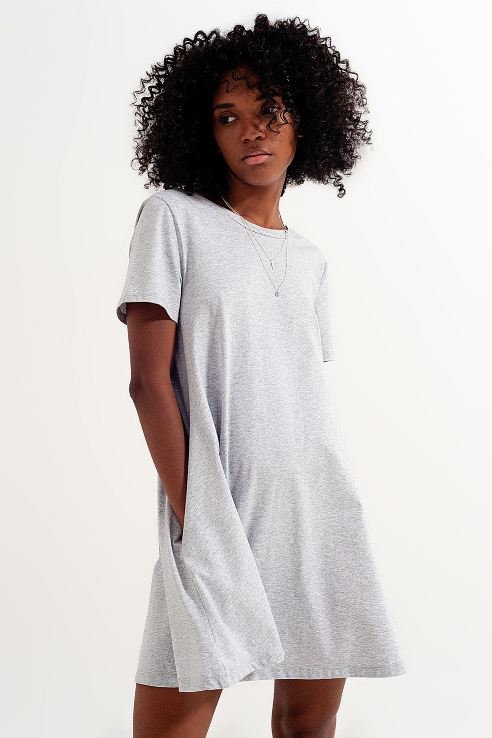 Q2 - Swing T Shirt Dress With Concealed Pockets in Grey - 1 COLOR -