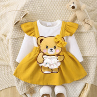 Thumbnail for Bow Tie Skirt Bear Detail Round Neck Dress - T - 1 COLOR -