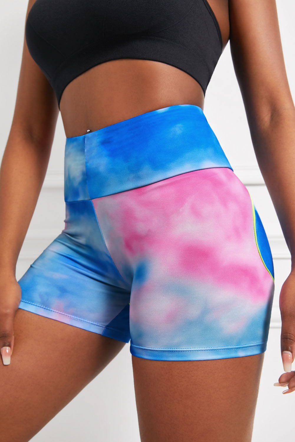 Wide Waistband High Waist Yoga Shorts - T - 2 COLOR PATTERNS -