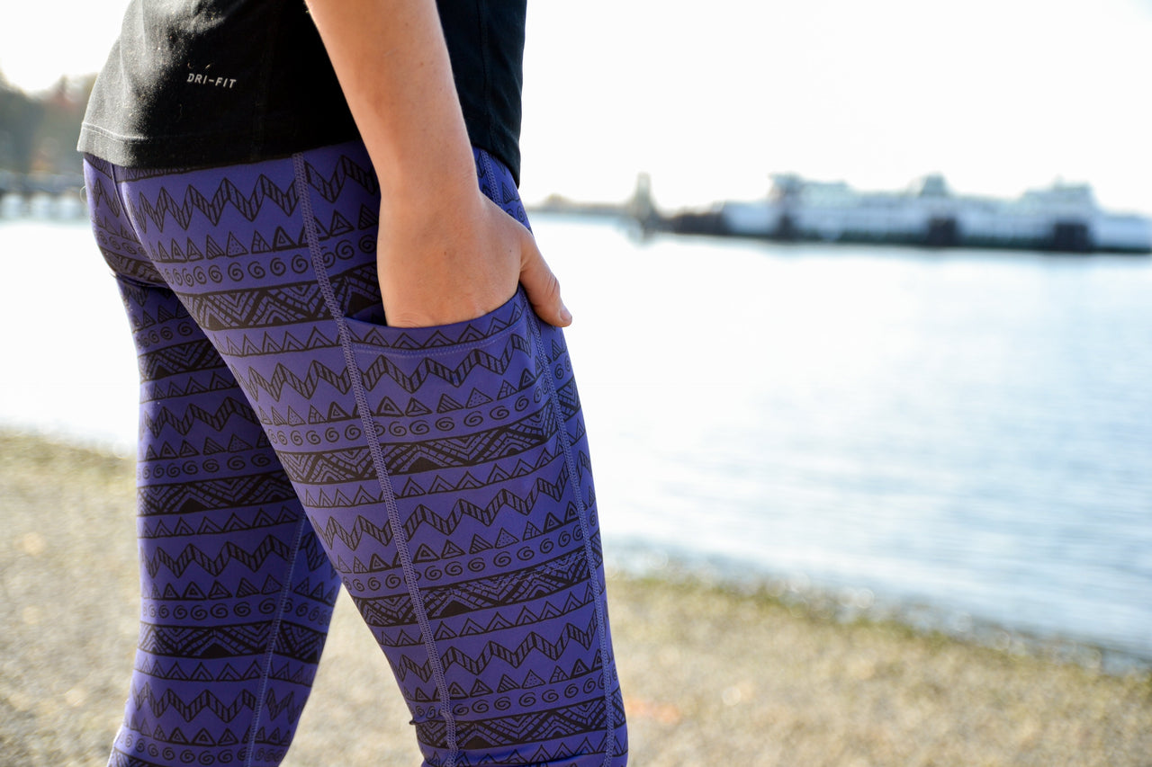 Purple Tribal - Pocket Tights - 5 SIZES - 1 COLOR