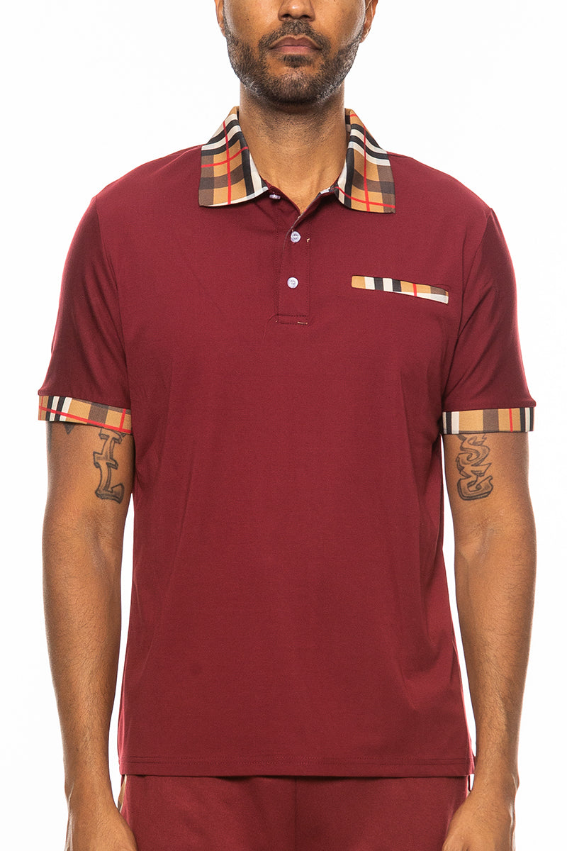 Checkered Plaid Detail Polo - 4 COLORS -