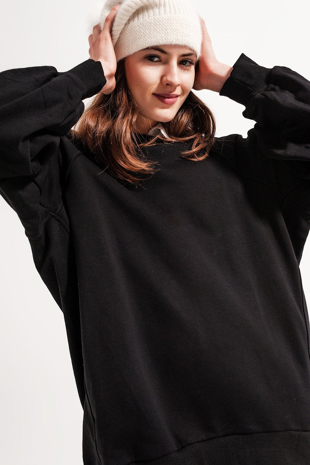 Q2 - Super Oversized Sweatshirt With Seam Detail in Black - 1 COLOR -