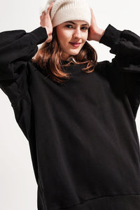 Thumbnail for Q2 - Super Oversized Sweatshirt With Seam Detail in Black - 1 COLOR -