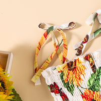 Thumbnail for Sunflower Print Smocked Tie Shoulder Dress with Headband - 2 PCS. - T - 1 PATTERN -