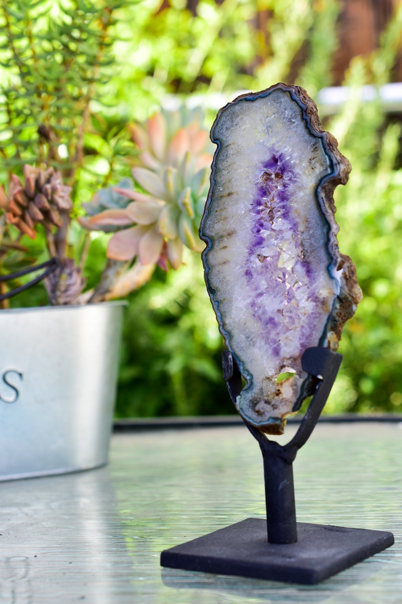 Whyte Quartz - Amethyst Slice on Metal Display Stand -