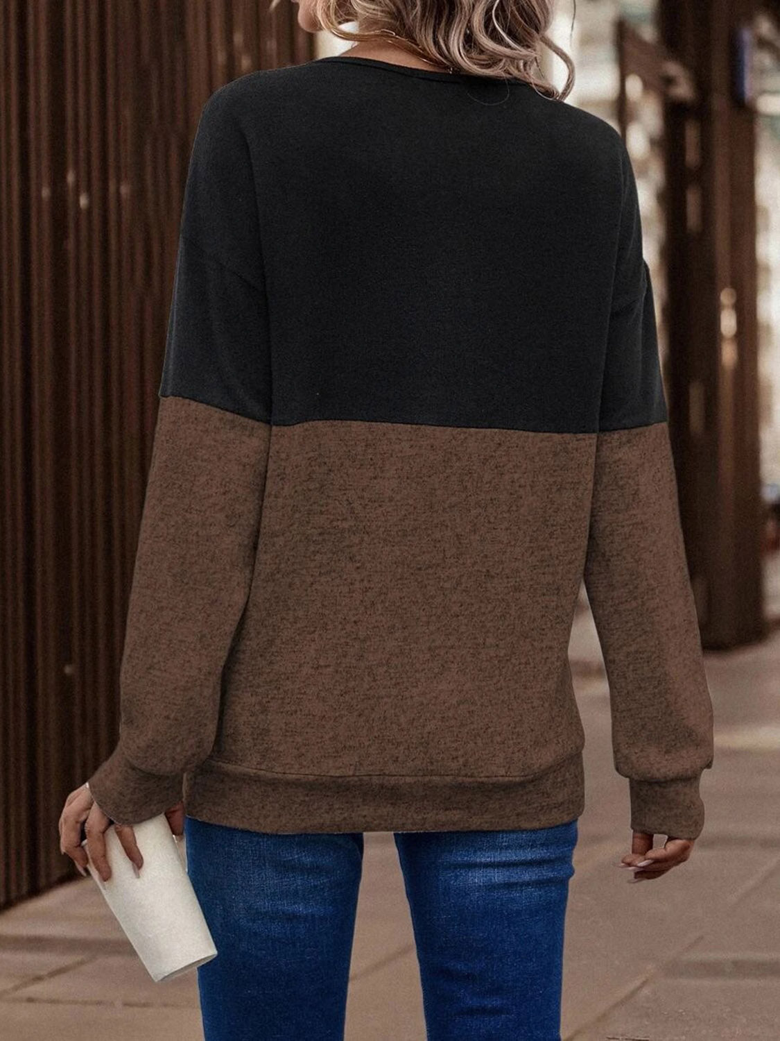 Two-Tone Crisscross Detail Sweatshirt - T - 5 COLORS -