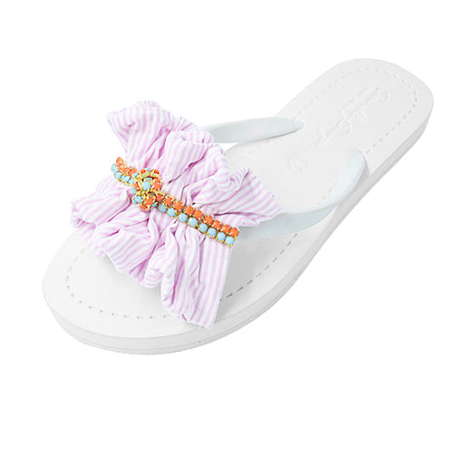 SAND BY SAYA N.Y. - Pink Hudson Stripe Ruffle - Flat Flip Flops Sandal - 4 COLORS -