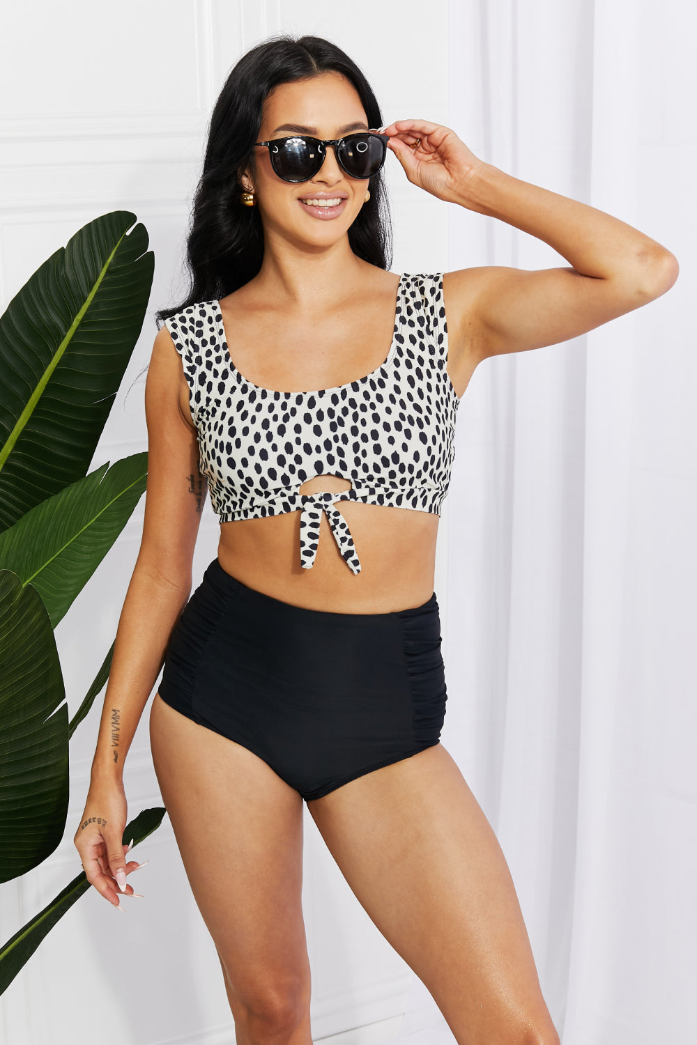 Marina West Swim Sanibel Crop Swim Top and Ruched Bottoms Set in Black - SIZES S THRU 2XL - 1 PATTERN -