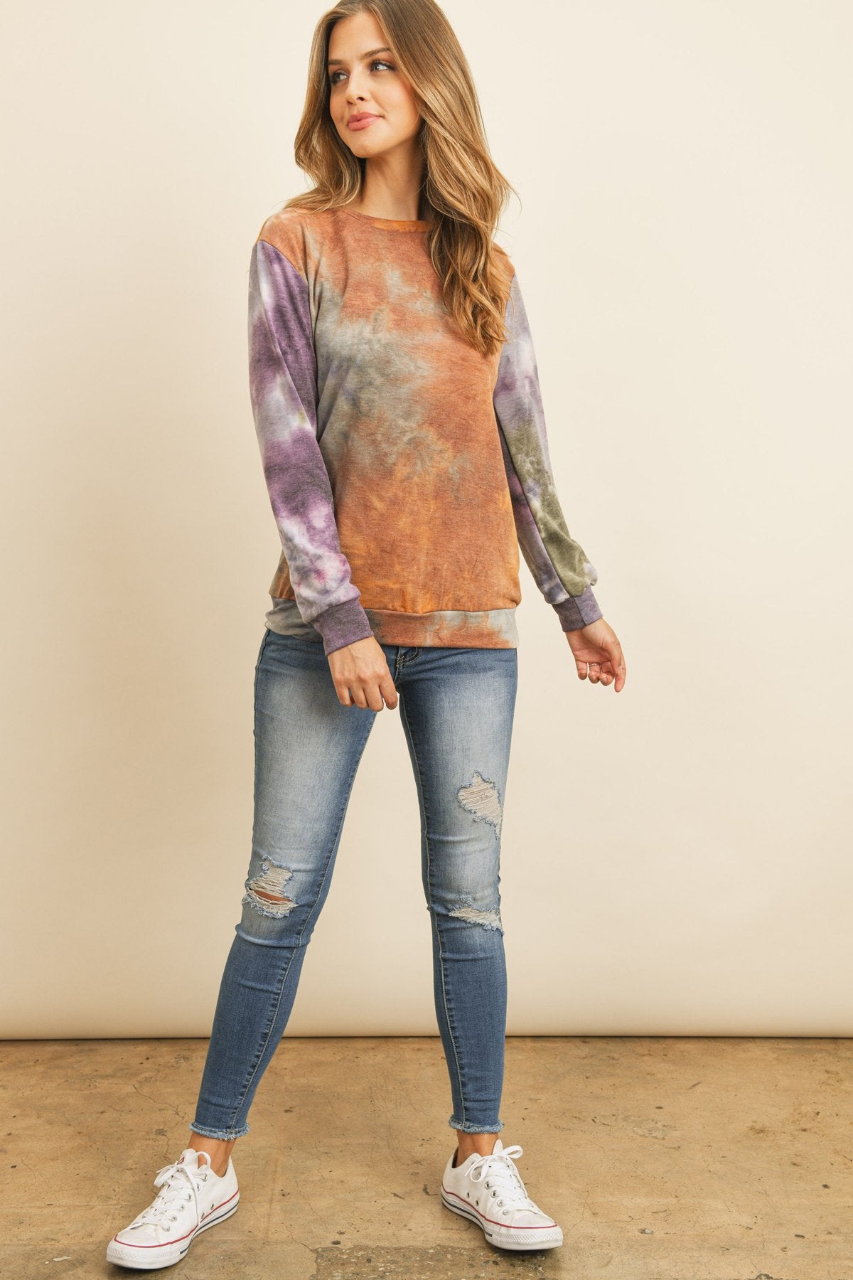 Riah Fashion - Round Neck Tie Dye Print Pullover - 2 COLORS -