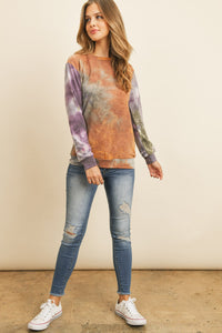 Thumbnail for Riah Fashion - Round Neck Tie Dye Print Pullover - 2 COLORS -