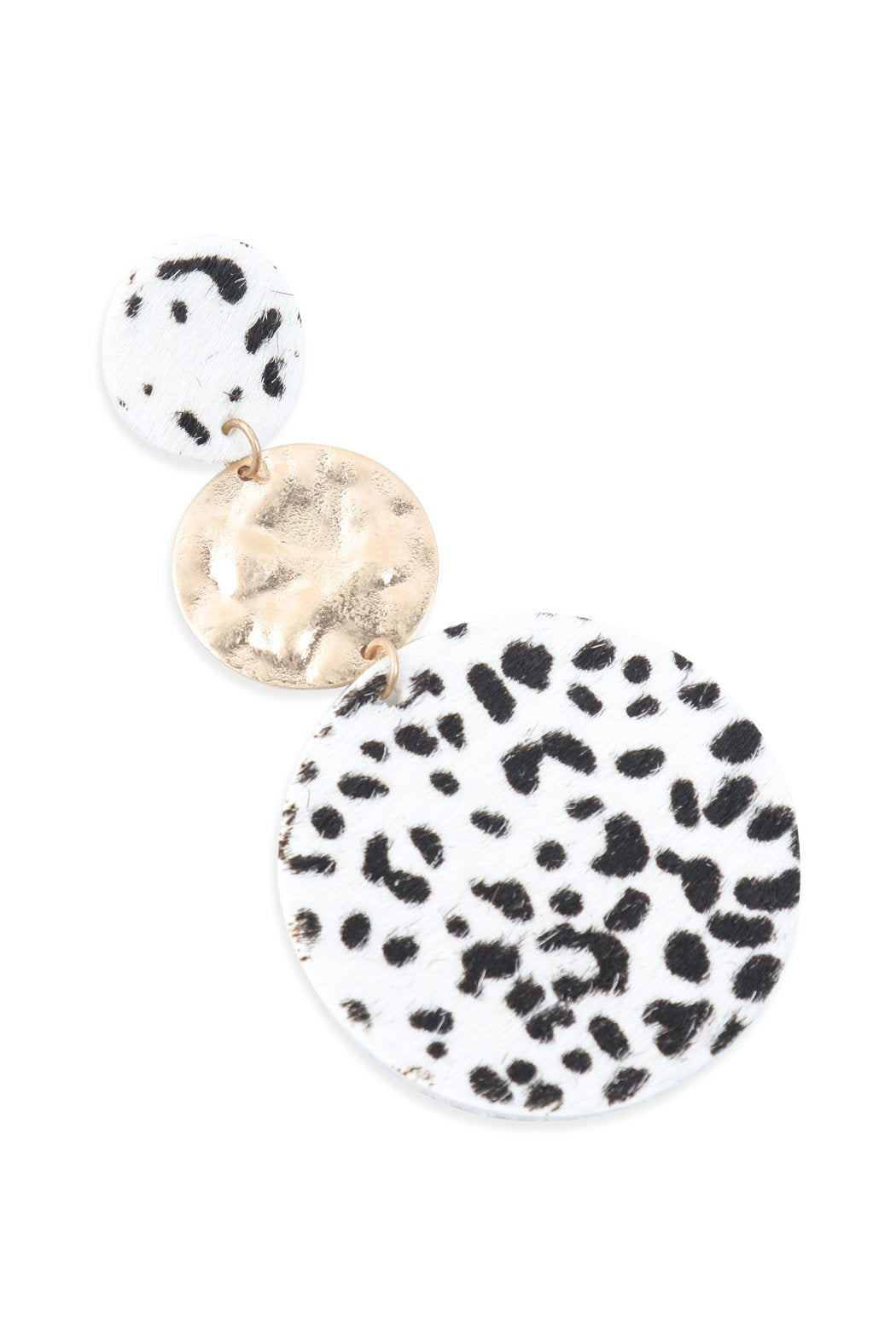 Round Leopard Leather With Metal Link Drop Earrings - 5 COLORS -