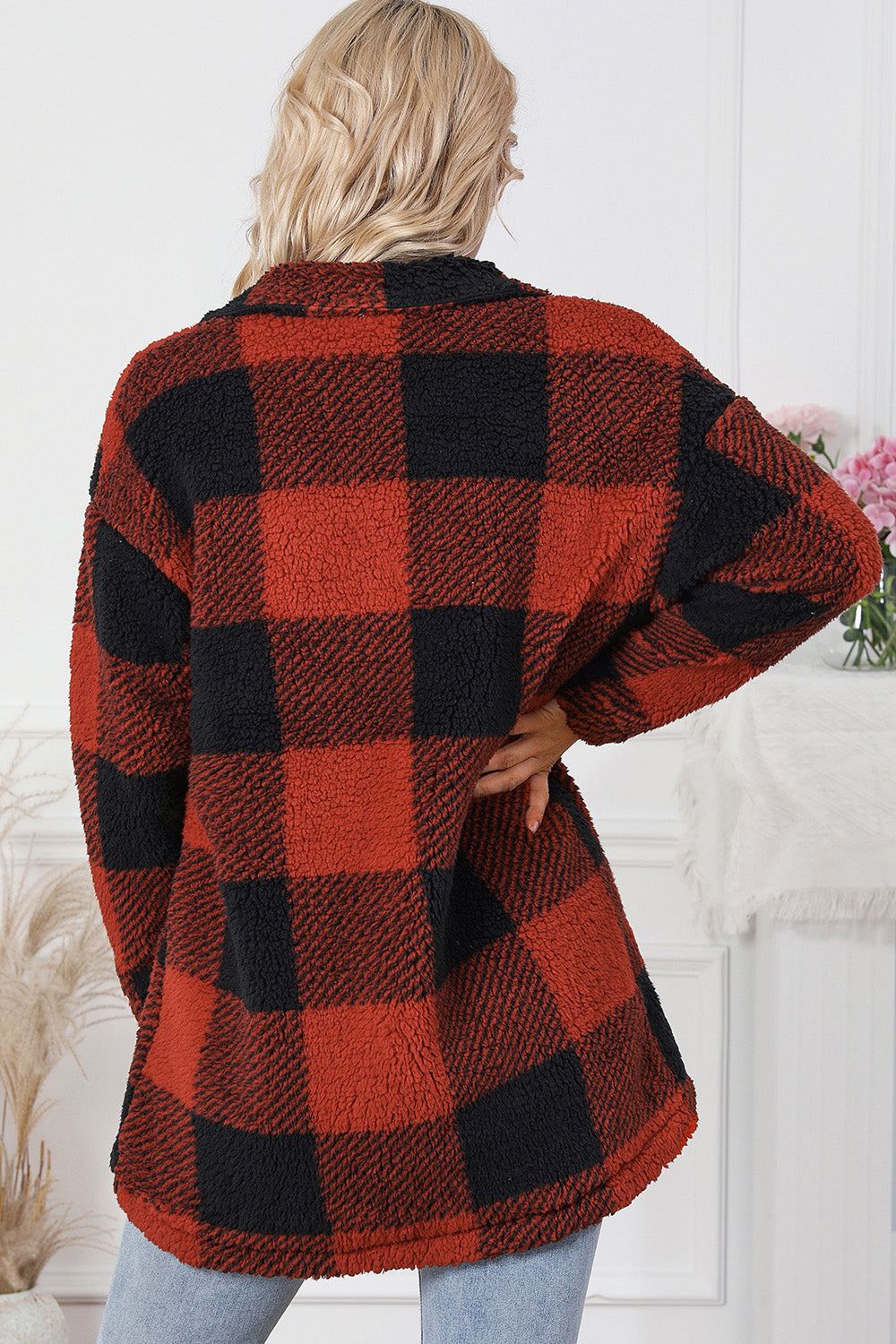 Plaid Button Down Coat with Pockets - T - 2 COLORS -