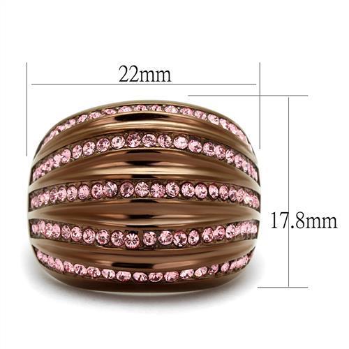 IP Coffee Light Stainless Steel Ring With Top Grade Crystal in Light Rose -