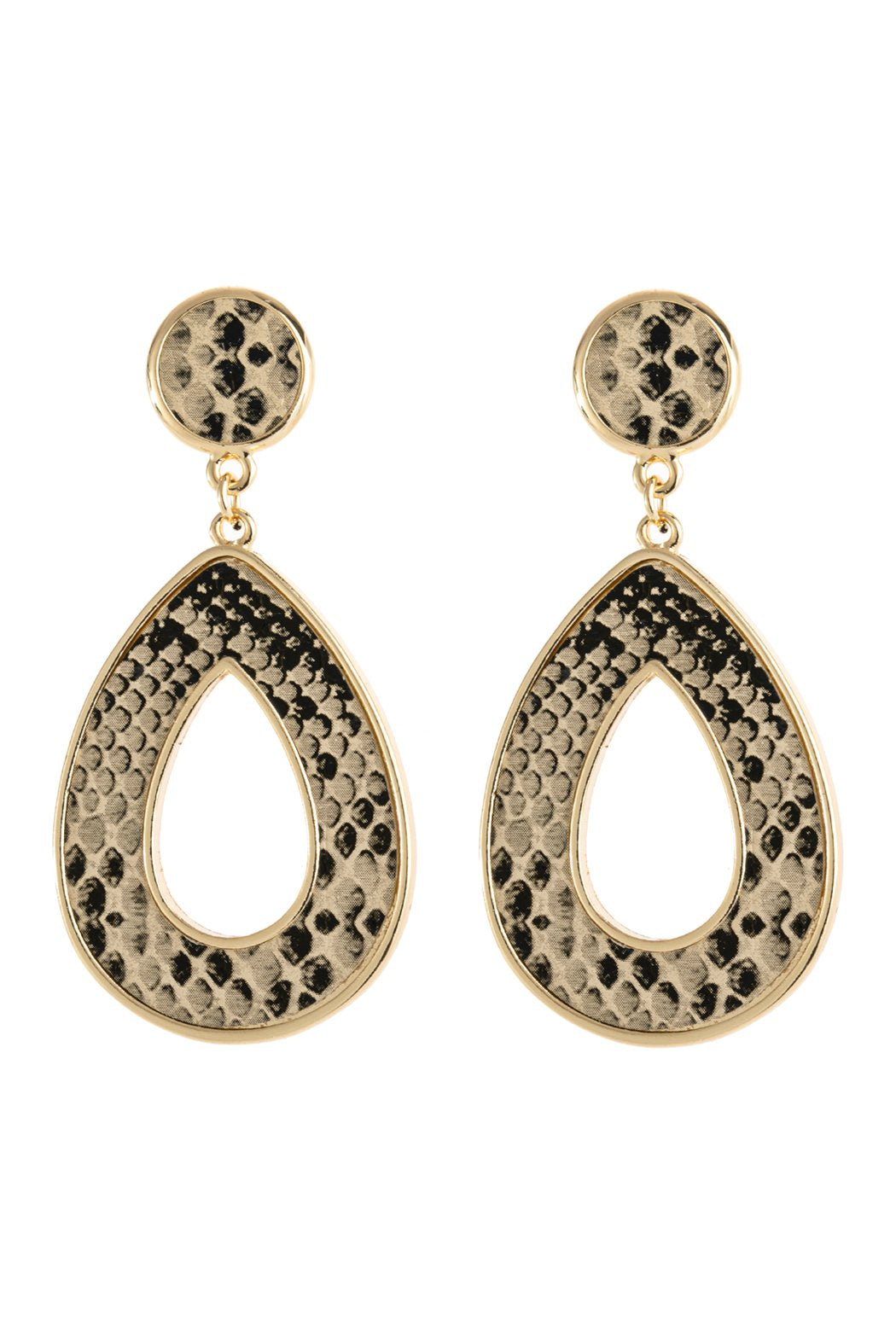 Linked Pear-Shape Snake Skin Printed Dangle Post Earrings - 7 COLORS -