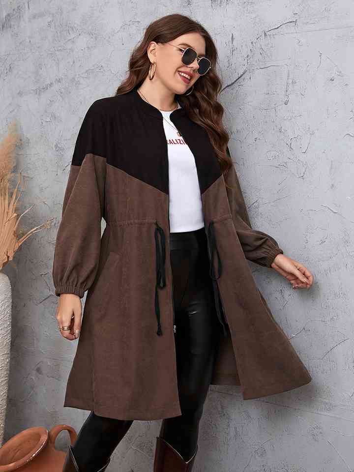 Two-Tone Dropped Shoulder Trench Coat - T - 1 COLOR -